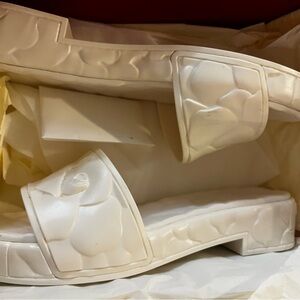 White Textured Slide Sandals